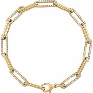 14K Yellow Gold 1 CTW Natural Diamond Link 7" Bracelet