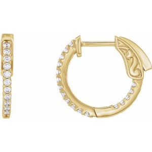14K Yellow Gold Vermeil 1/3 CTW Lab-Grown Diamond Inside-Outside 15.5 mm Hinged Hoop Earrings