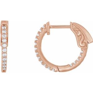 14K Rose 1/3 CTW Natural Diamond Inside-Outside 15.5 mm Hinged Hoop Earrings