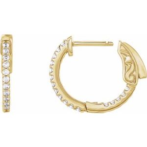 14K Yellow Gold 1/3 CTW Lab-Grown Diamond Inside-Outside 15.5 mm Hinged Hoop Earrings – image 3