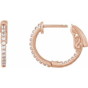 14K Rose Gold 1/3 CTW Natural Diamond Inside-Outside 15.5 mm Hinged Hoop Earrings – image 3