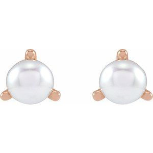 14K Rose Gold 2 mm Cultured White Seed Pearl Earrings