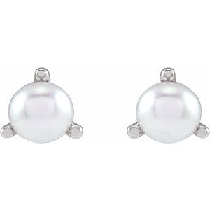 Platinum 2.5 mm Cultured White Seed Pearl Earrings