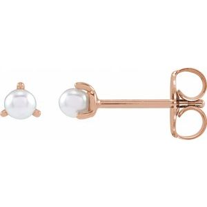 14K Rose Gold 3 mm Cultured White Seed Pearl Earrings