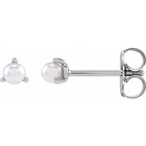 14K White Gold 2 mm Cultured White Seed Pearl Earrings