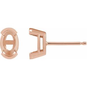 14K Rose Gold 9x7 mm Oval Half-Bezel Stud Earring Mounting