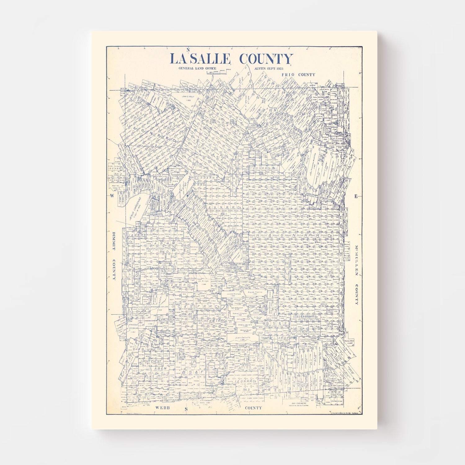 Vintage Map of La Salle County, Texas 1923