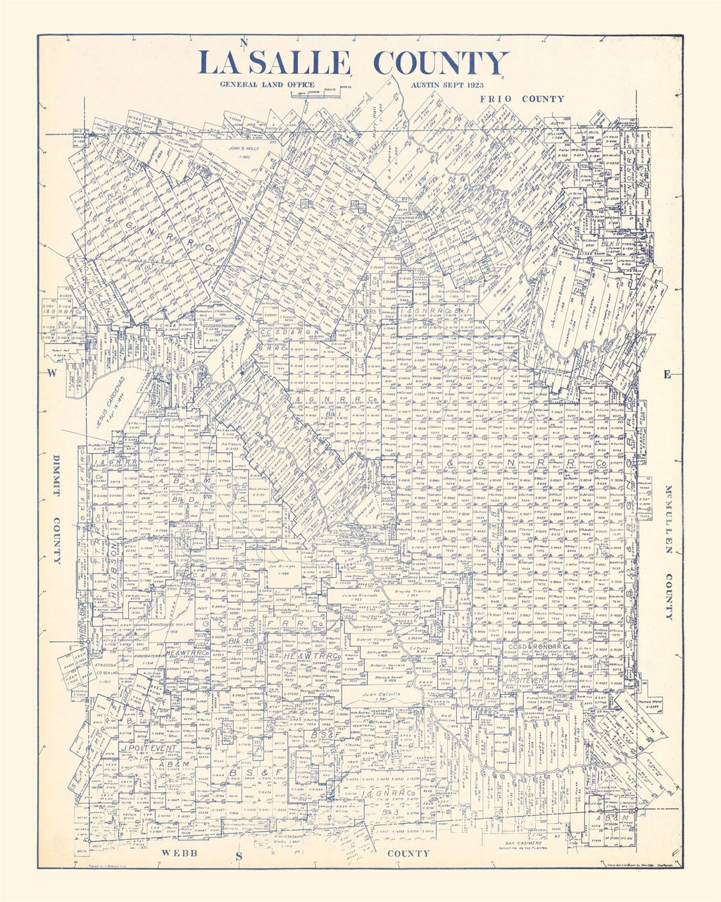 Vintage Map of La Salle County, Texas 1923