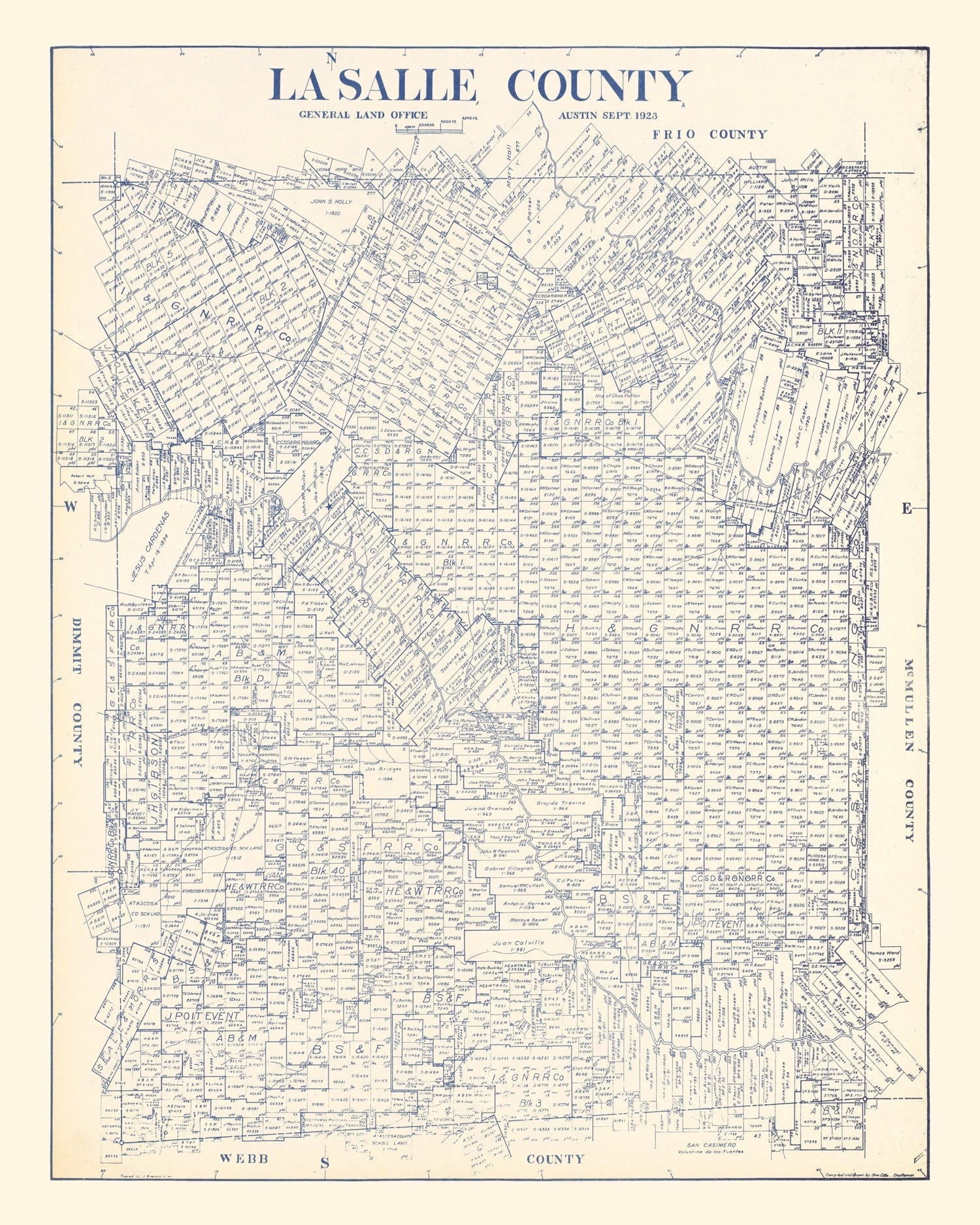 Vintage Map of La Salle County, Texas 1923