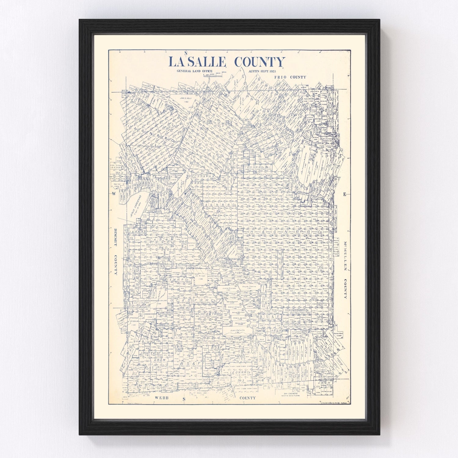 Vintage Map of La Salle County, Texas 1923