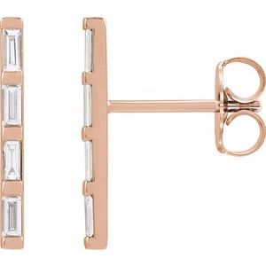 14K Rose Gold 1/6 CTW Natural Diamond Bar Earrings