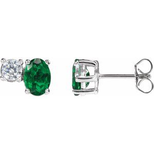 14K White Gold Lab-Grown Emerald & 1/2 CTW Lab-Grown Diamond Earrings