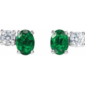 14K White Gold Lab-Grown Emerald & 1/2 CTW Lab-Grown Diamond Earrings – image 2