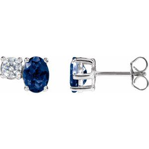14K White Gold Lab-Grown Blue Sapphire & 1/2 CTW Lab-Grown Diamond Earrings