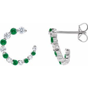 14K White Gold Natural Tsavorite Garnet & 1/3 CTW Natural Diamond Front-Back Hoop Earrings