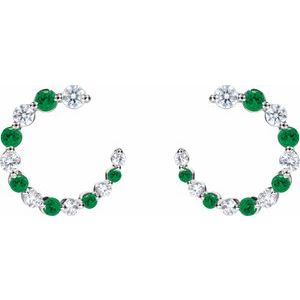14K White Gold Natural Tsavorite Garnet & 1/3 CTW Natural Diamond Front-Back Hoop Earrings – image 2