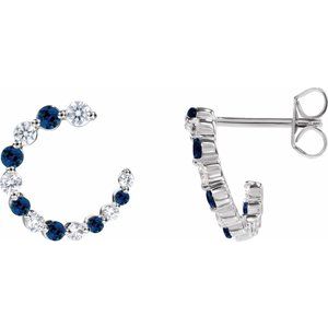 14K White Gold Natural Blue Sapphire & 1/3 CTW Natural Diamond Front-Back Hoop Earrings