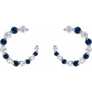 14K White Gold Natural Blue Sapphire & 1/3 CTW Natural Diamond Front-Back Hoop Earrings – image 2