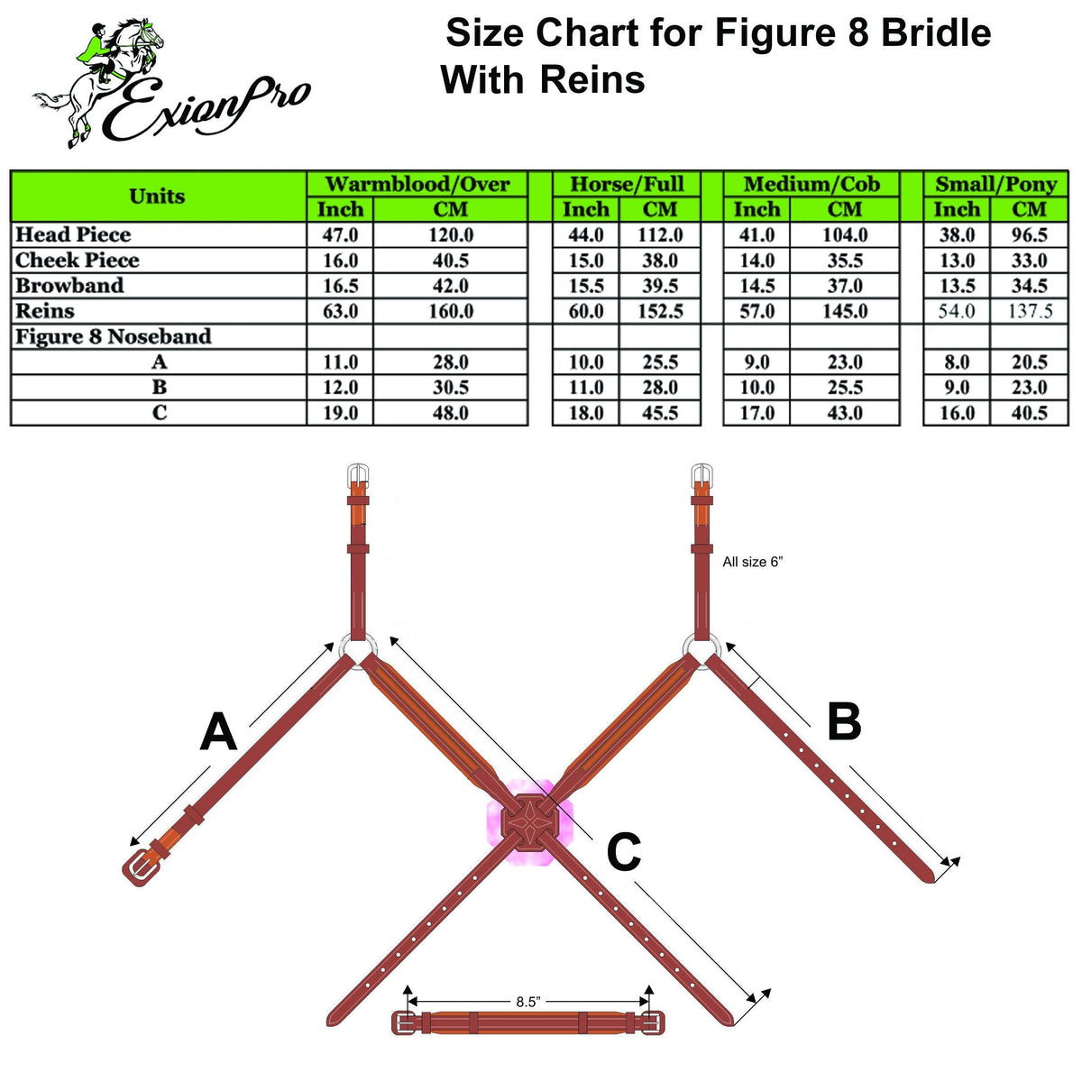 ExionPro SS / Brass Clincher Figure 8 Bridle with Rubber Reins