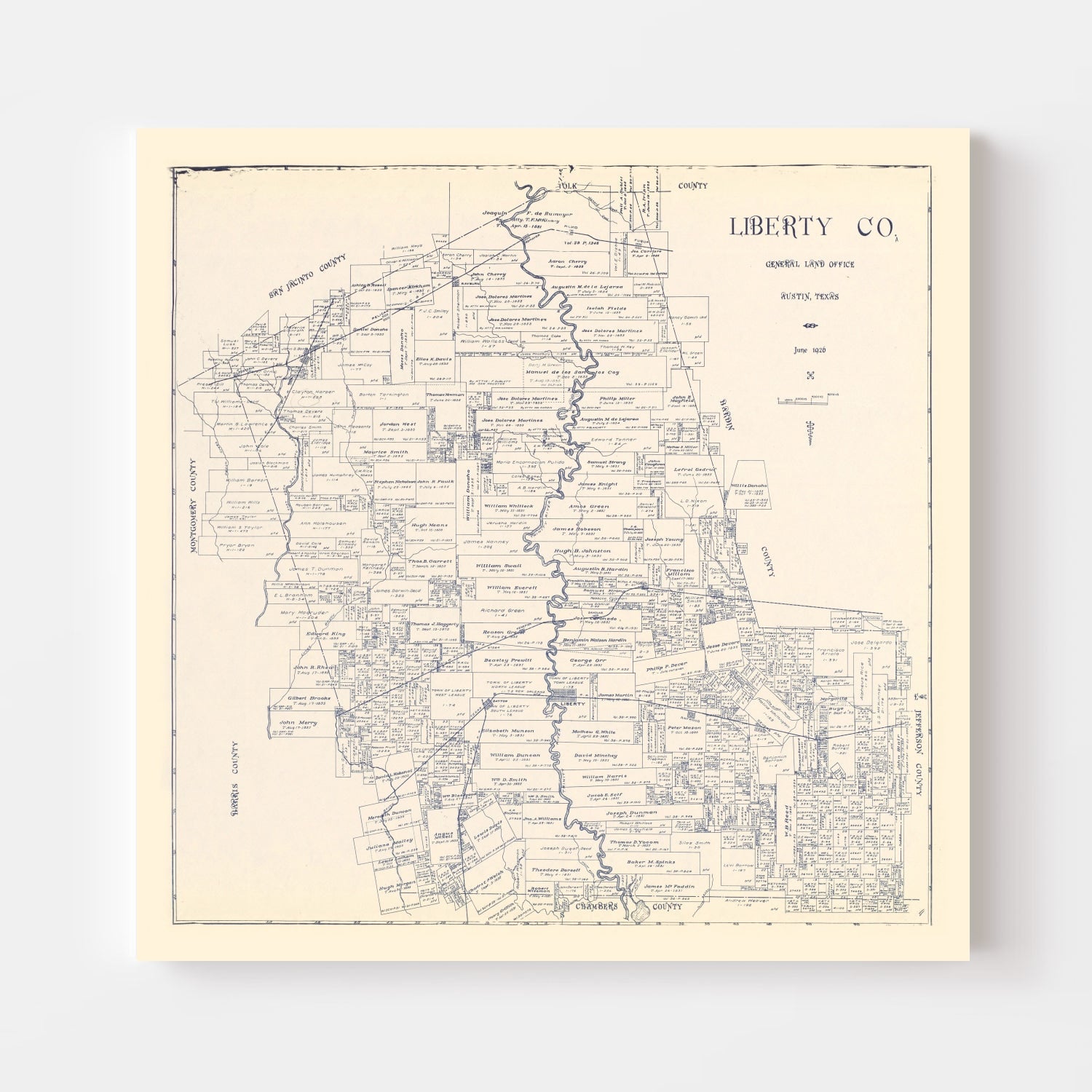 Vintage Map of Liberty County, Texas 1926