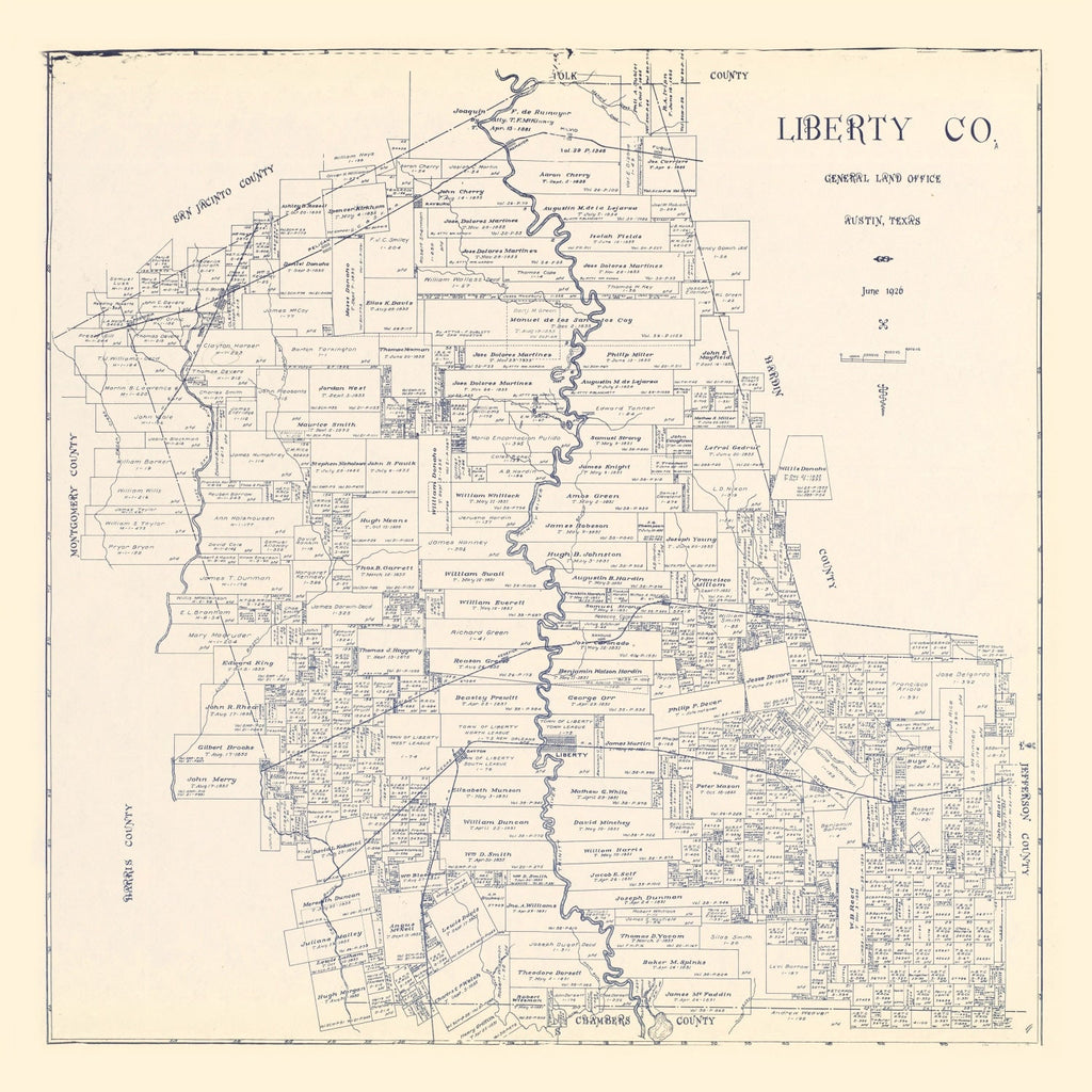 Vintage Map of Liberty County, Texas 1926