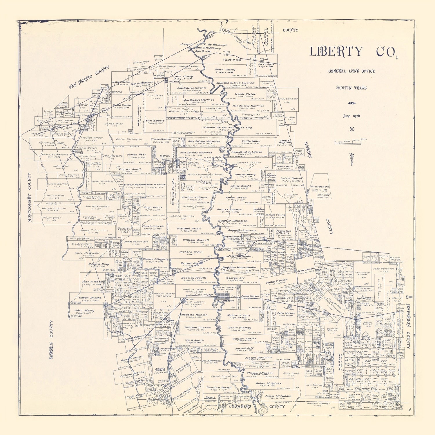 Vintage Map of Liberty County, Texas 1926
