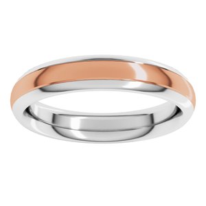 14K White/Rose 4 mm Stepped Beveled-Edge Inlay Comfort-Fit Half Round Band Size 12