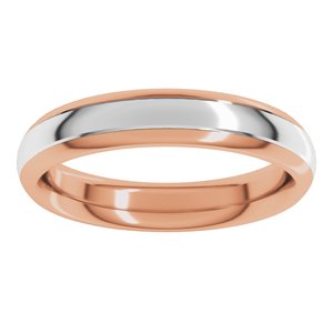 14K Rose/White 4 mm Stepped Beveled-Edge Inlay Comfort-Fit Half Round Band Size 5.5