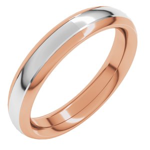 14K Rose/White 4 mm Stepped Beveled-Edge Inlay Comfort-Fit Half Round Band Size 5.5