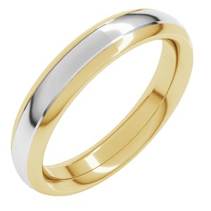 14K Yellow/White 4 mm Stepped Beveled-Edge Inlay Comfort-Fit Half Round Band Size 7.5