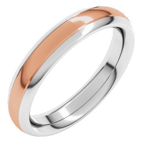 14K White/Rose 4 mm Stepped Beveled-Edge Inlay Comfort-Fit Half Round Band Size 8