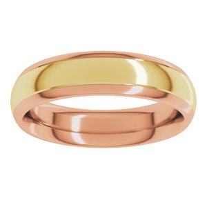 14K Rose/Yellow 5 mm Stepped Beveled-Edge Inlay Comfort-Fit Half Round Band Size 15.5