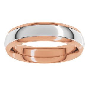 14K Rose/White 5 mm Stepped Beveled-Edge Inlay Comfort-Fit Half Round Band Size 16