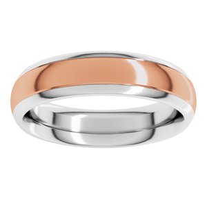14K White/Rose 5 mm Stepped Beveled-Edge Inlay Comfort-Fit Half Round Band Size 4.5
