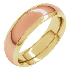 14K Yellow/Rose 6 mm Stepped Beveled-Edge Inlay Comfort-Fit Half Round Band Size 6.5