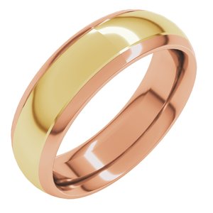 14K Rose/Yellow 6 mm Stepped Beveled-Edge Inlay Comfort-Fit Half Round Band Size 5