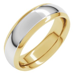 14K Yellow/White 6 mm Stepped Beveled-Edge Inlay Comfort-Fit Half Round Band Size 7