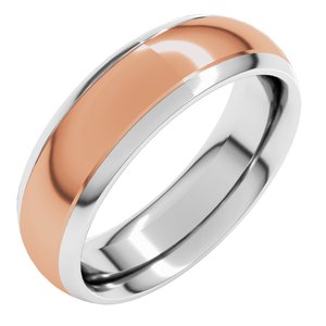 14K White/Rose 6 mm Stepped Beveled-Edge Inlay Comfort-Fit Half Round Band Size 5