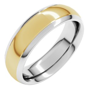 14K White/Yellow 6 mm Stepped Beveled-Edge Inlay Comfort-Fit Half Round Band Size 8