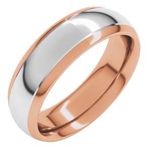 14K Rose/White 6 mm Stepped Beveled-Edge Inlay Comfort-Fit Half Round Band Size 14.5