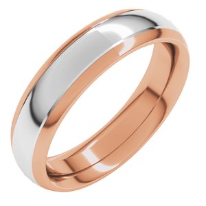 14K Rose/White 5 mm Stepped Beveled-Edge Inlay Comfort-Fit Half Round Band Size 9