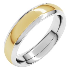 14K White/Yellow 5 mm Stepped Beveled-Edge Inlay Comfort-Fit Half Round Band Size 14.5