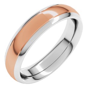 14K White/Rose 5 mm Stepped Beveled-Edge Inlay Comfort-Fit Half Round Band Size 14.5