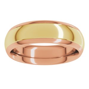 14K Rose/Yellow 6 mm Stepped Beveled-Edge Inlay Comfort-Fit Half Round Band Size 6