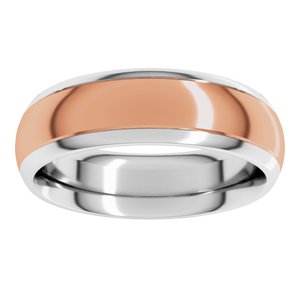 14K White/Rose 6 mm Stepped Beveled-Edge Inlay Comfort-Fit Half Round Band Size 5