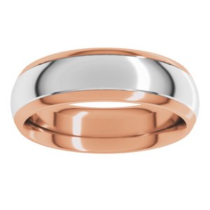 14K Rose/White 6 mm Stepped Beveled-Edge Inlay Comfort-Fit Half Round Band Size 10