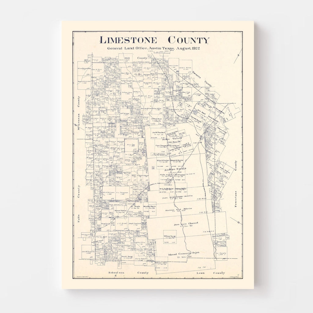 Vintage Map of Limestone County, Texas 1922