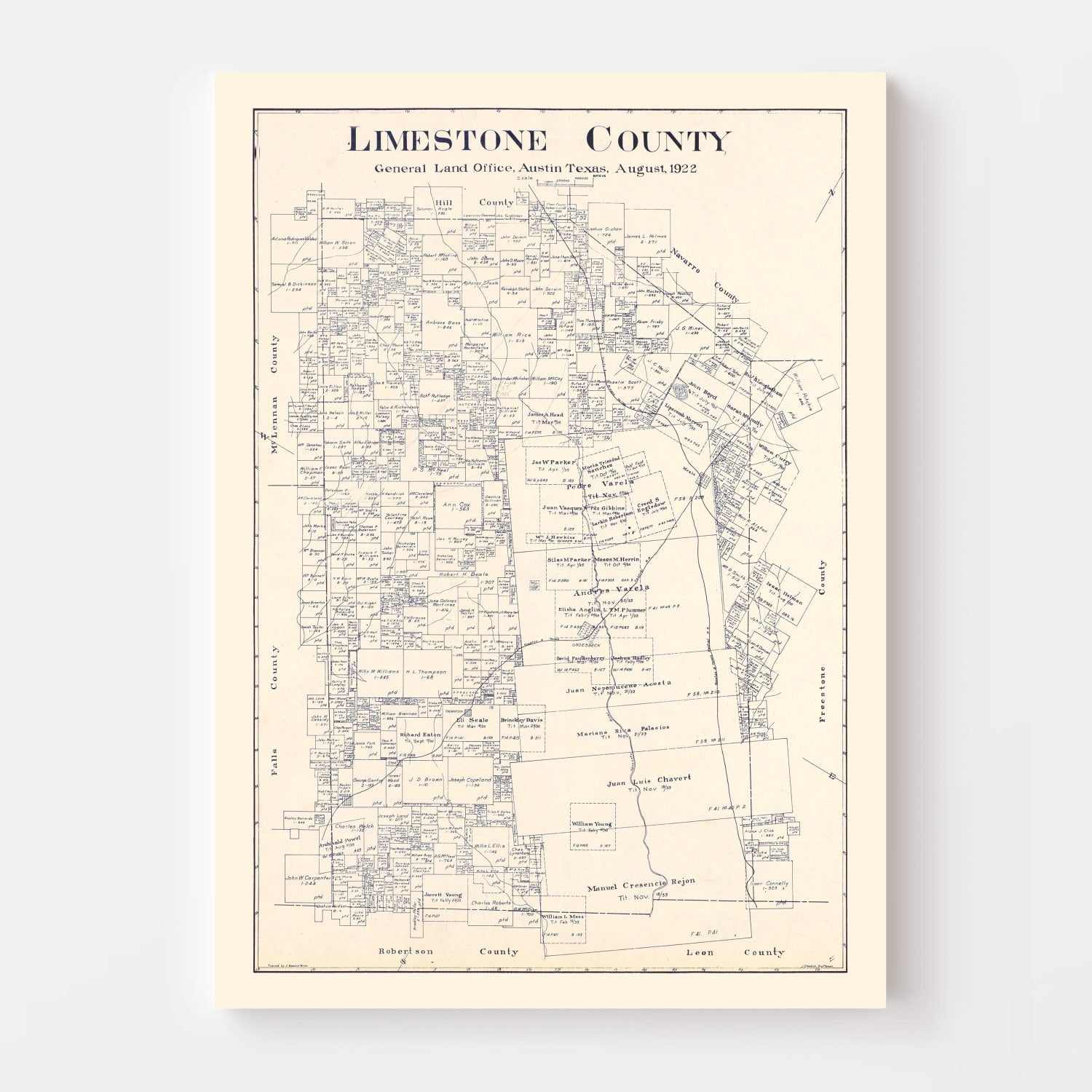 Vintage Map of Limestone County, Texas 1922