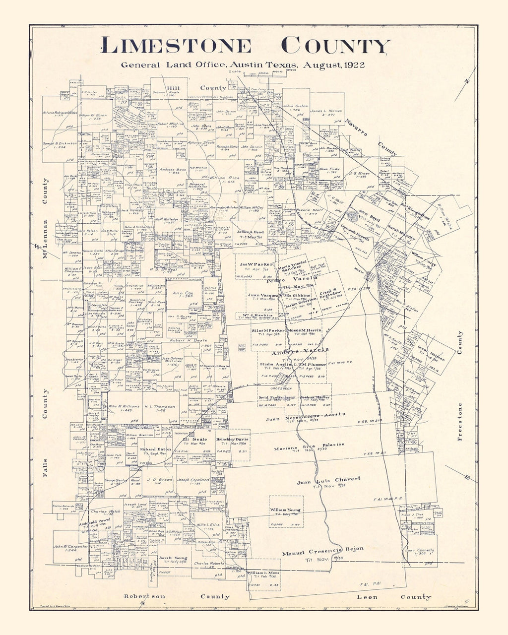 Vintage Map of Limestone County, Texas 1922