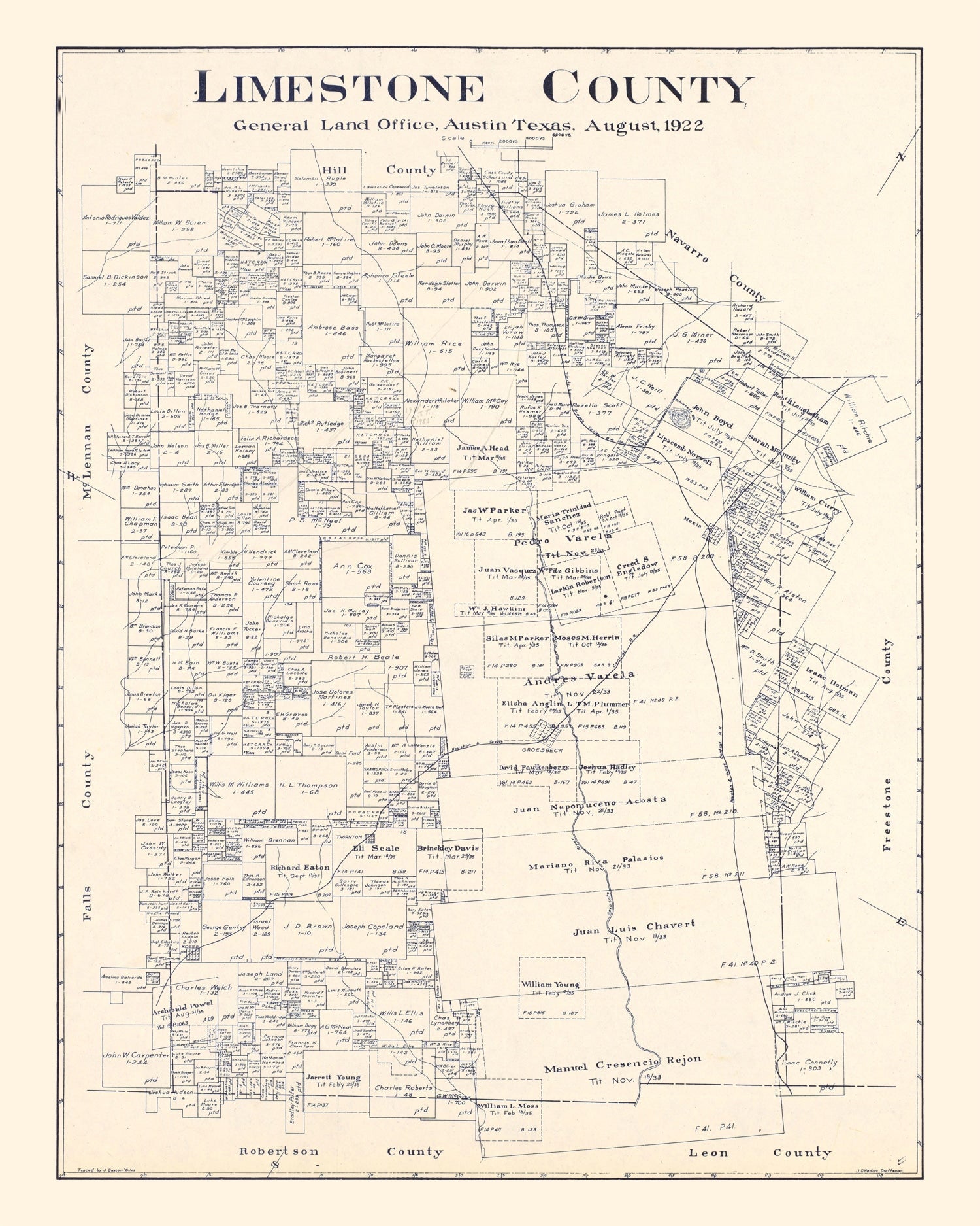 Vintage Map of Limestone County, Texas 1922